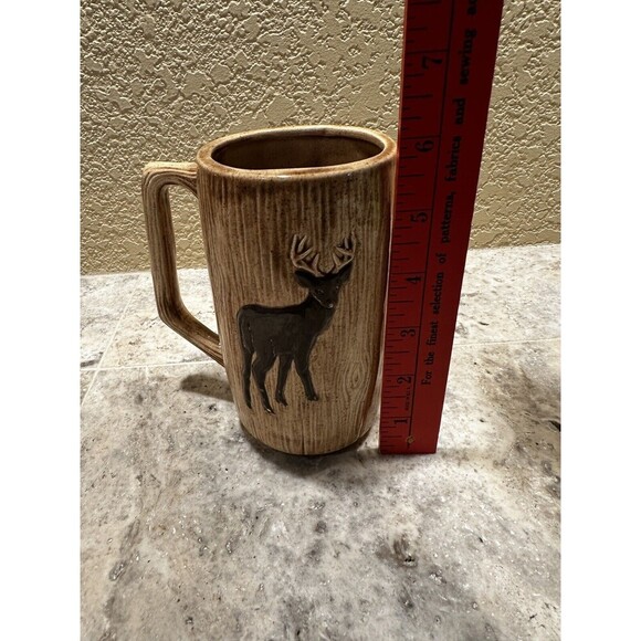 Vintage Mug Coffee Cup Deer Buck Doe Relief MCM 1980 3 Dimensional 3D wood 1st - Picture 5 of 5